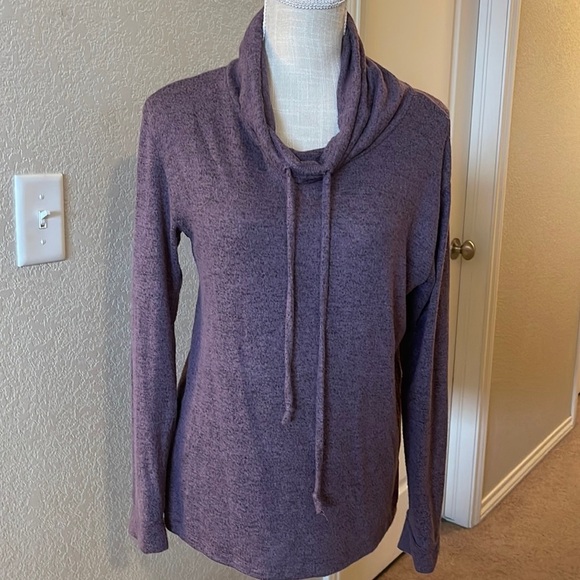 Socialite Tops - Women’s Socialite Purple with Black Highlights Cowl Neck Sweatshirt Size XS